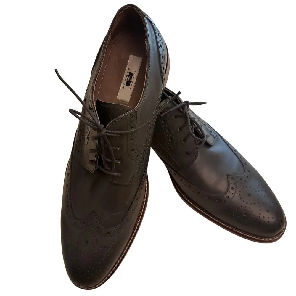 Joseph Abboud Charcoal Gray Leather Size 11 Wingtip Oxford Dress Shoes
